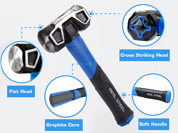 REAL STEEL Sledge Hammer for Striking 2 Lb Rubber Grip