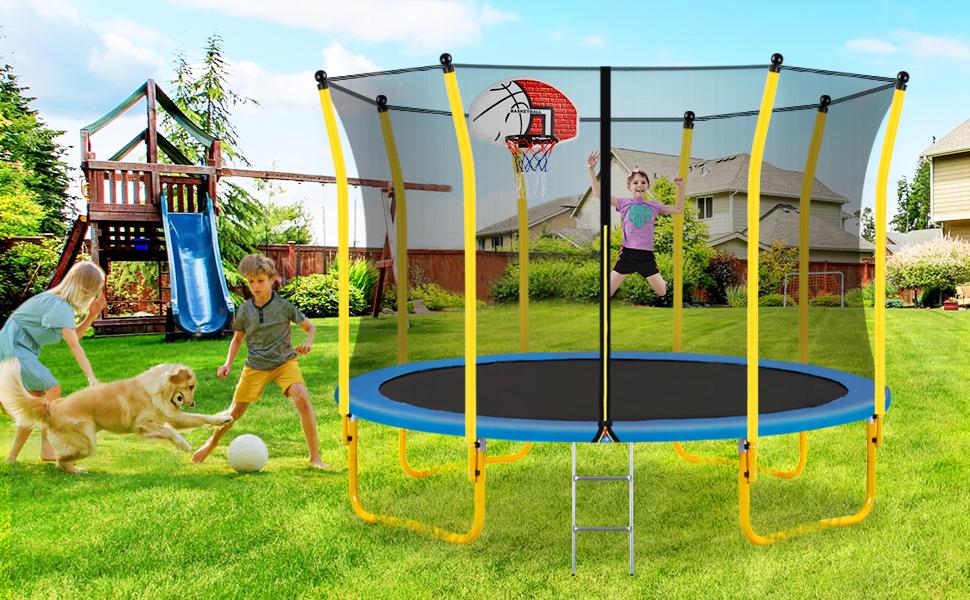 Merax 12FT Trampoline with Basketball Set, Safety