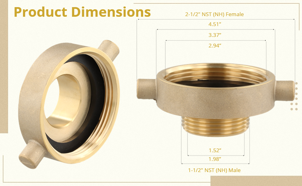 yeesport Fire Hydrant Adapter, 21/2 NST (NH) Female x 11/