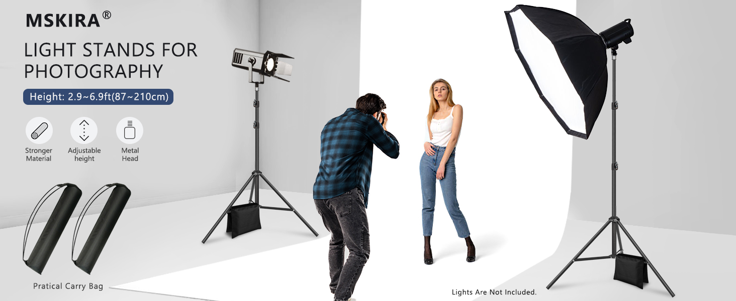 MSKIRA Photography Light Stand with Case, 2Pcs Lighting Stand, 2.1M/6