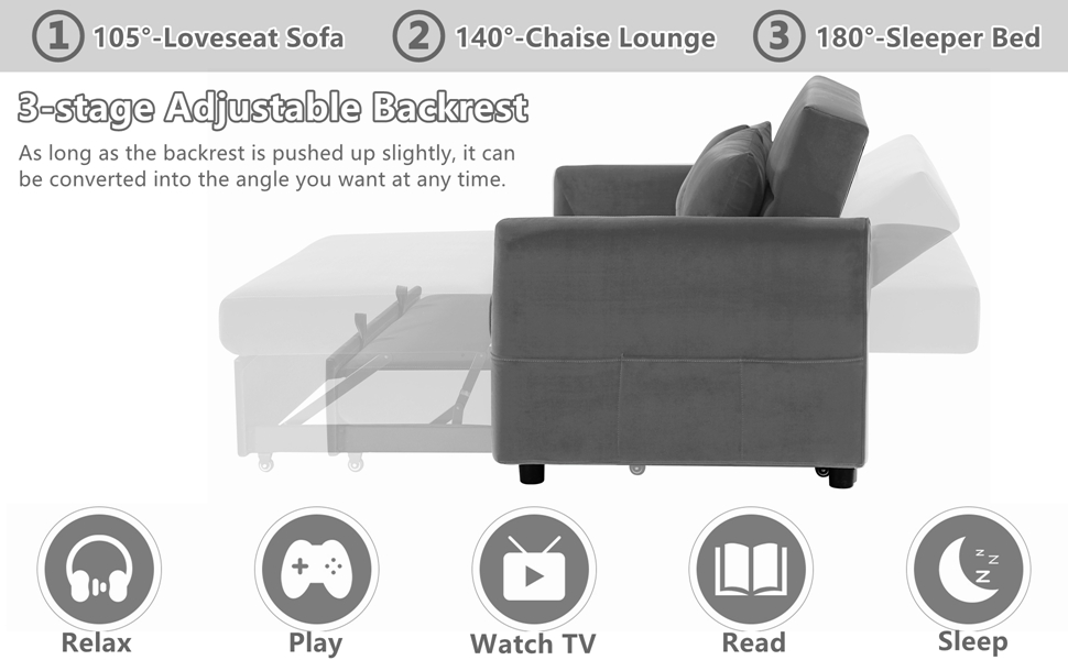 Gynsseh Pull Out Sofa Sleeper, Adjustable Sleeper Loveseat