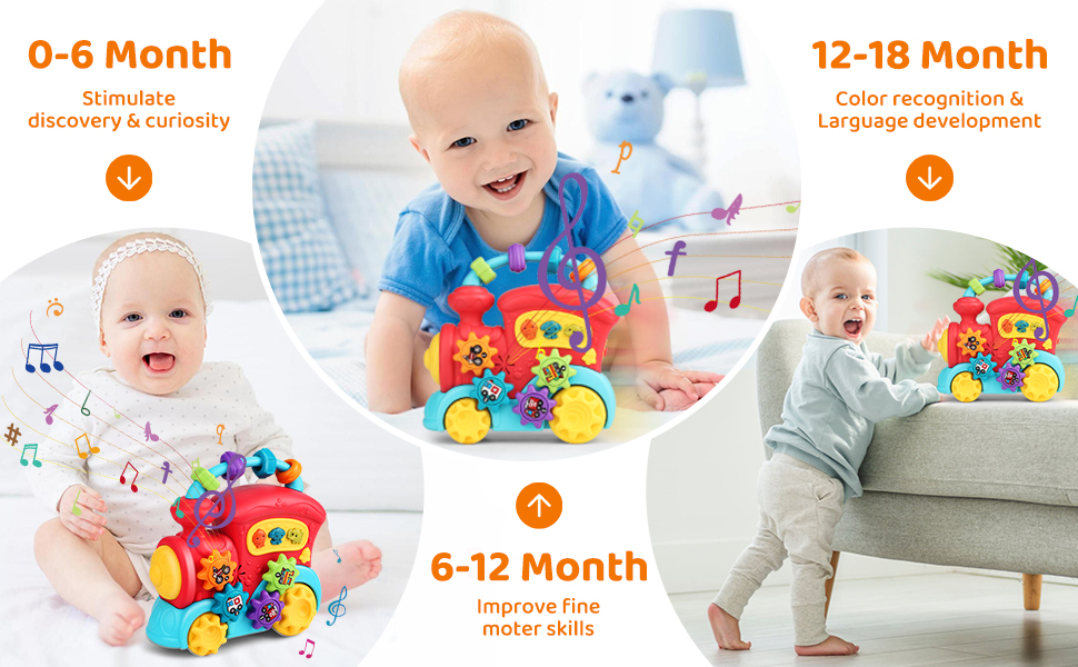 Ikaliwei Baby Toys for 1 Year Old Boys Girls Gifts with LightMusic Train Crawling Toddler Toys 12+
