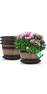 Whiskey Barrel Planters with Drainage Holes & Saucer