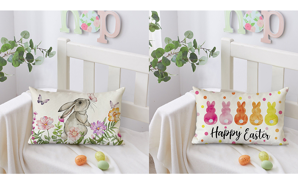 LOMCHEN Easter Pillow Covers 12x20 inch Watercolor Easter