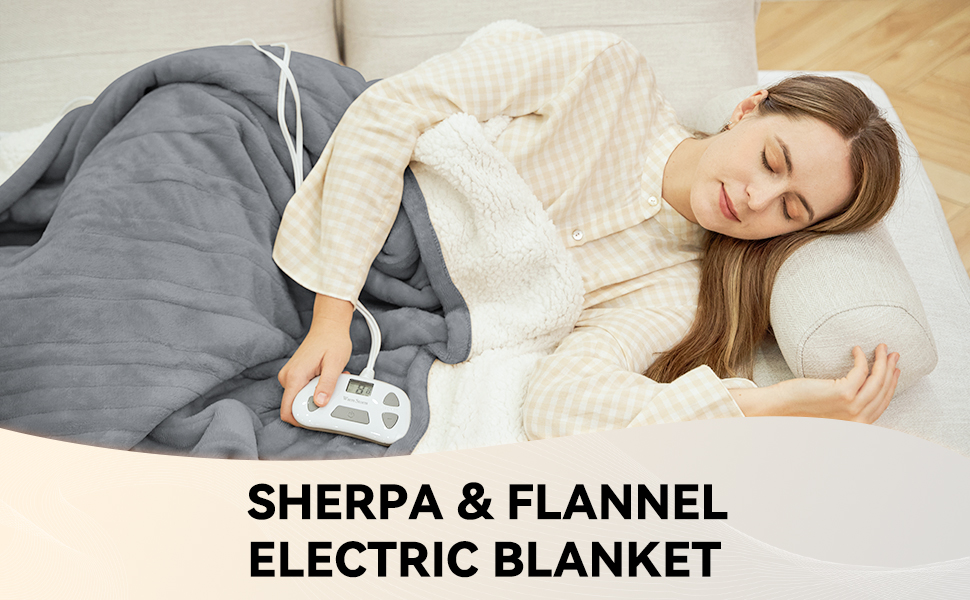 Heated Blanket Queen Size Dual Control, AntiStatic Flannel & Sherpa