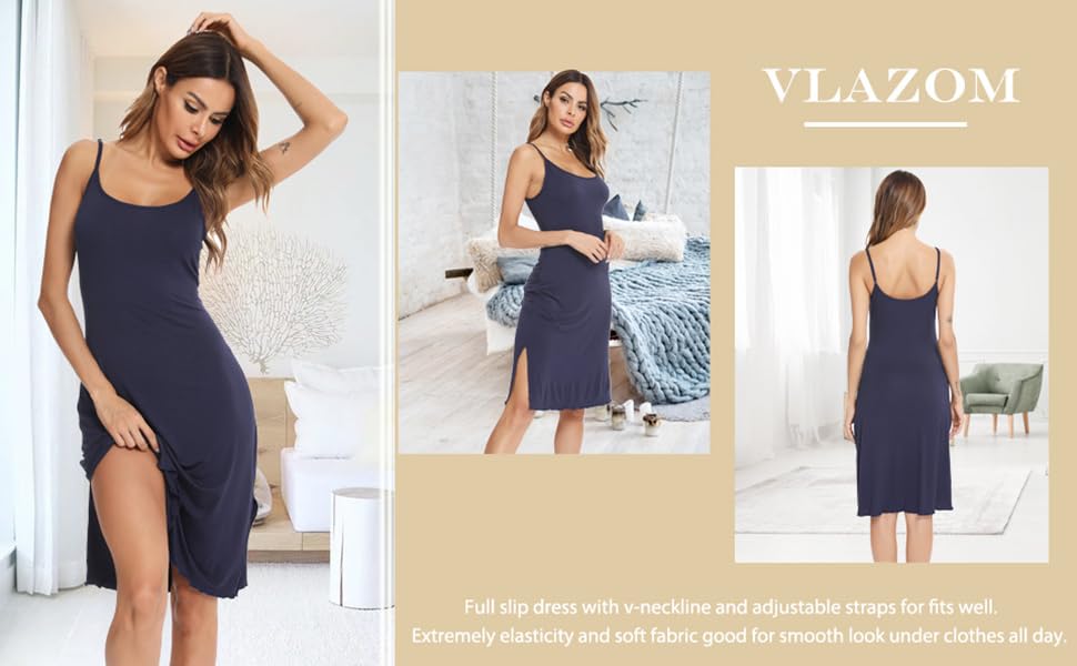 Vlazom Women's Full Slip Dress Adjustable Spaghetti Strap Under Dress 
