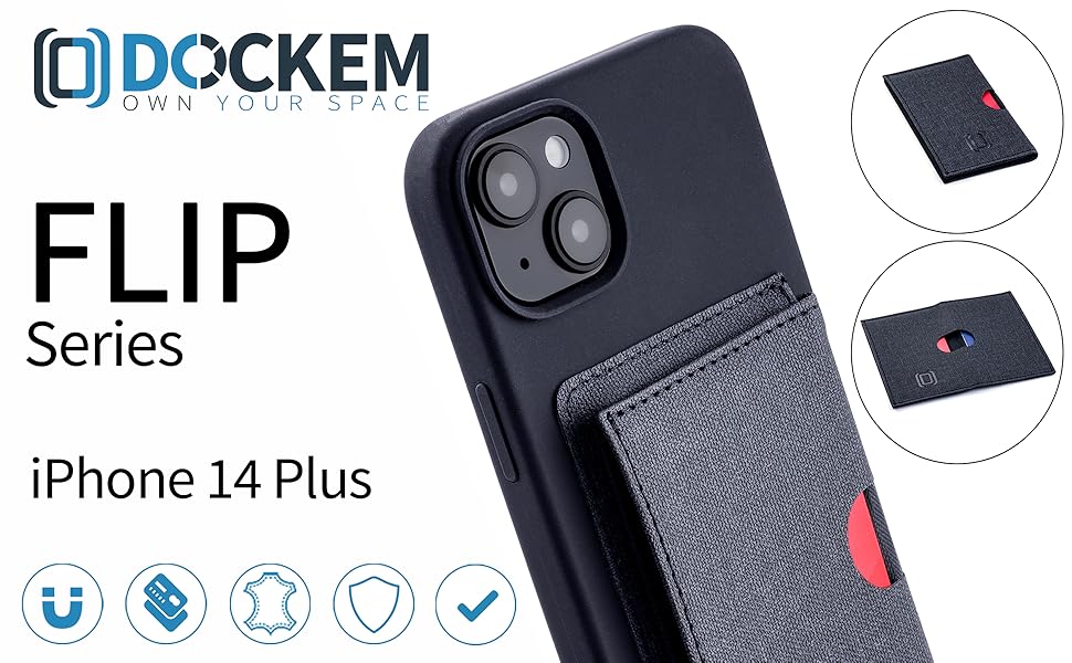 Dockem Flip Card Case for iPhone 14 Plus with Removable