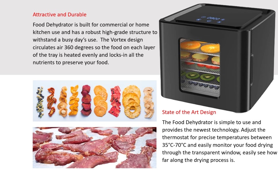 Nebula Food Dehydrator with 6 Stainless Steel Trays, LED Touch Control