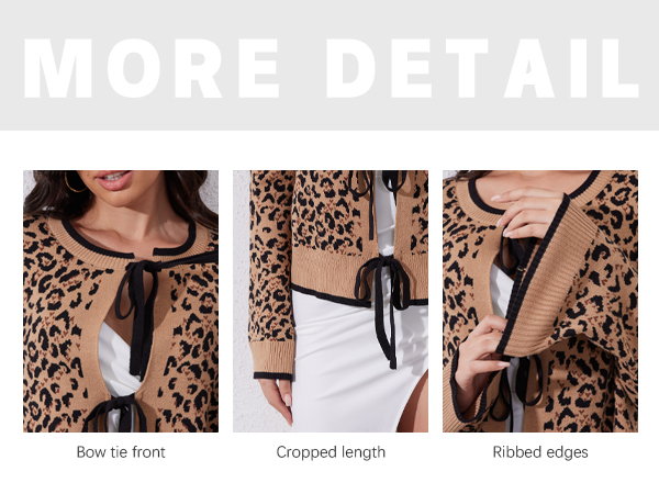 Amazon.com: Women Leopard Bow Tie Front Cardigan Sweaters
