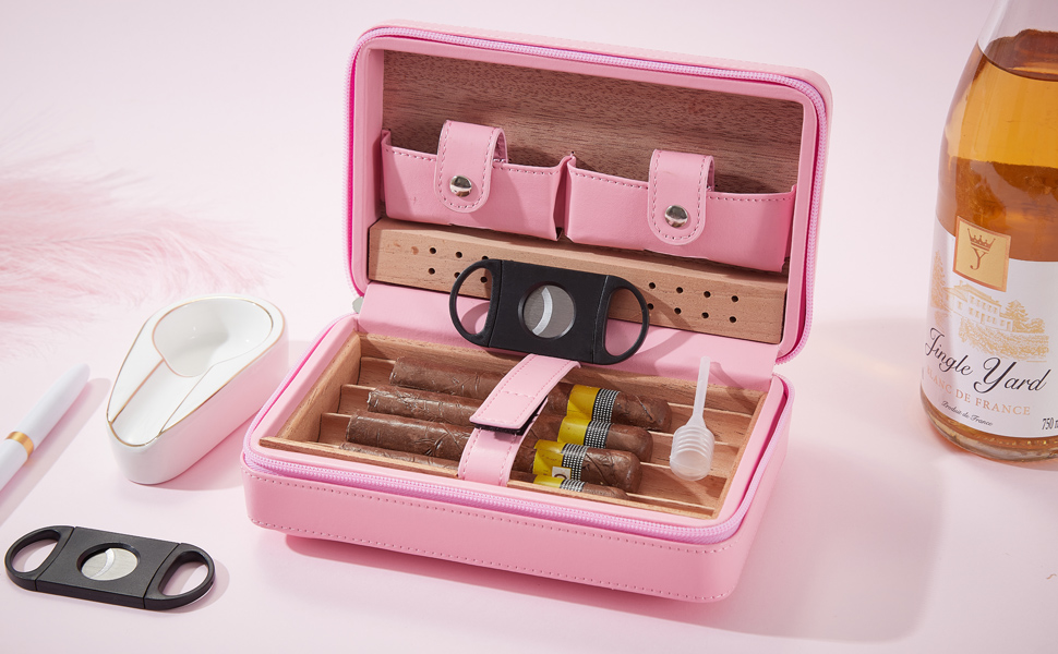 Female Cigar Humidors for Women, Pink Leather Portable Humidor for Travel and Girl's
