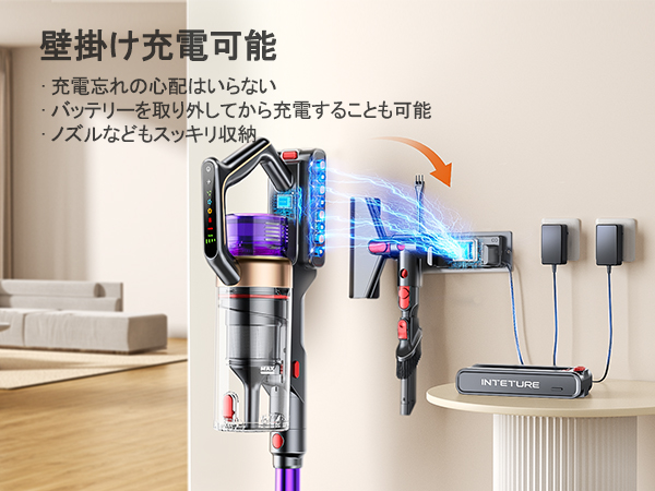 掃除機 コードレス 自動モード 緑色LEDライト 壁掛け充電可能 Amazon | 掃除機 コードレス 自動モード 緑色LEDライト 壁掛け