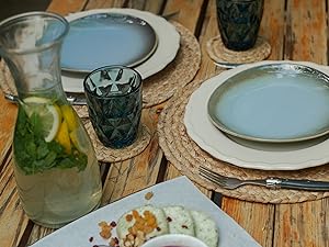 Rattan Placemats Natural Hyacinth Round Placemats Farmhouse Boho Straw Circle Placemat Braided