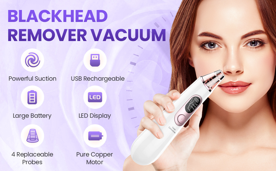 Blackhead Remover Pore Vacuum, Black Heads Remover Facial Pore Cleaner Tools, USB Rechargeable