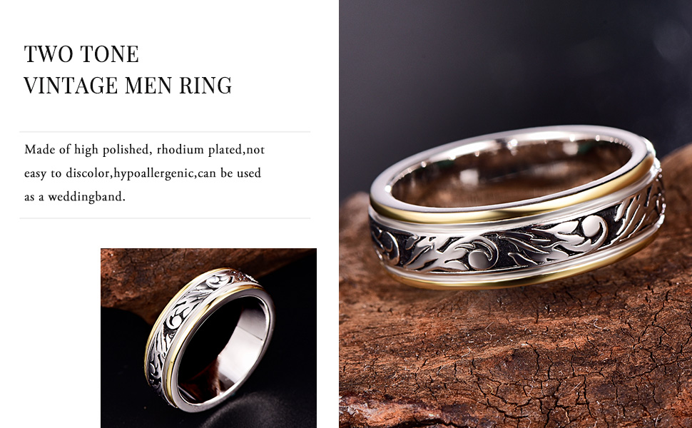 AVECON Wedding Ring, Unisex, Vintage Floral Vine Pattern