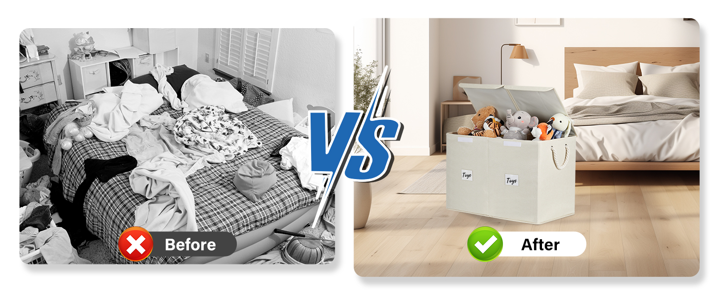 Temary Large Fabric Storage Bin with Lids, Collapsible