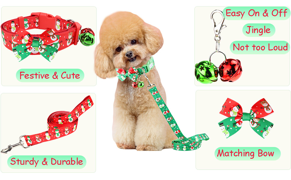 Dog Christmas Collar and Leash Set for Medium to Large