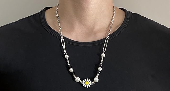Amazon | [SUKIMIND] デイジーxパール ビーズネックレス メンズ