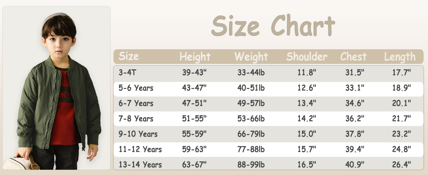 Kids Boys Bomber Jacket Zip Up Windproof Lightweight Windbreaker Water Resistant