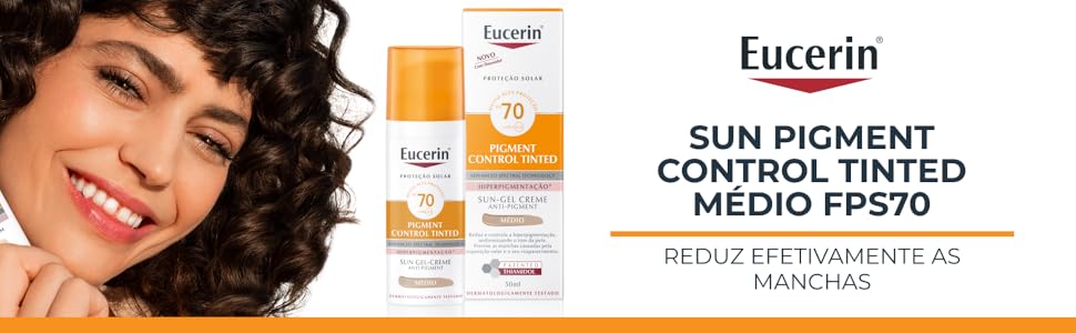 O Eucerin Pigment Control Tinted Médio FPS 60 protege e reduz as manchas efetivamente.