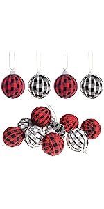 red black buffalo plaid hanging ornaments for Christmas trees