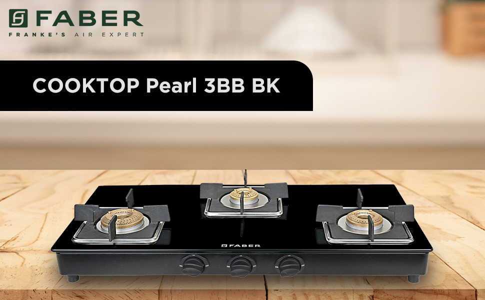 Faber Glass Top 3 Burner Gas Stove (Hob Cooktop Pearl 3BB BK) with