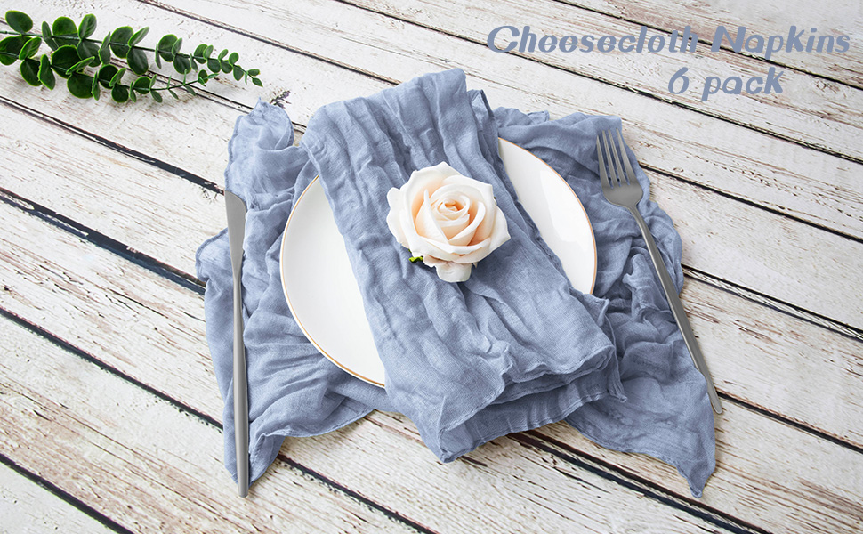 6 Pack Cheesecloth Napkins with Wrinkle 20×20 Inches Dusty Blue Gauze Table Napkins