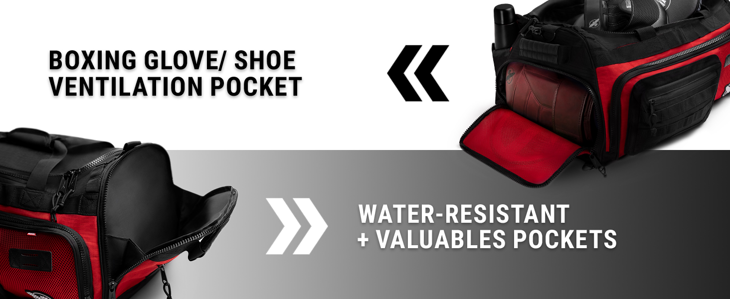 Image of gym bag bag showing Glove & Shoe Pocket
