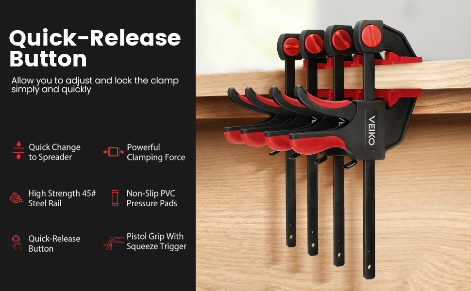 Bar Clamps Set for Woodworking, 4Pack OneHanded Clamp/Spreader, 12