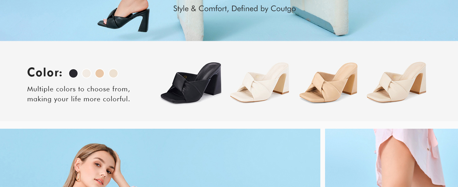 Womens Chunky Heeled Mules Puffy Knot Square Open Toe Slip On Sandals Summer Evening Party Shoes