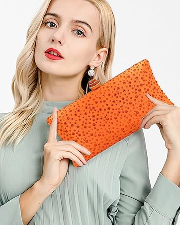 Glitter orange clutch purses women
