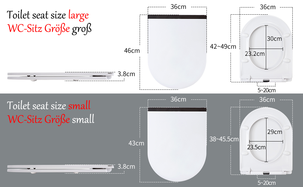 Fanmitrk Toilet Seat with SoftClose Mechanism, Toilet Lid D Shape, 46