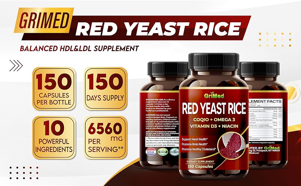 GriMed Organic Red Yeast Rice 6,560mg with CoQ10, Omega 3