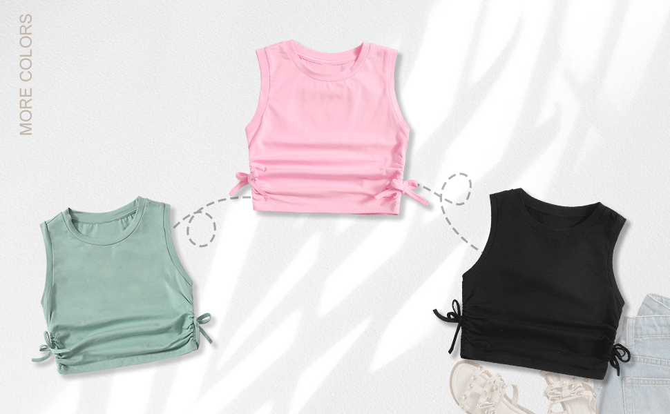 Milumia Girl's Ruched Knot Side Solid Round Neck Sleeveless Basic Crop Tank Tops