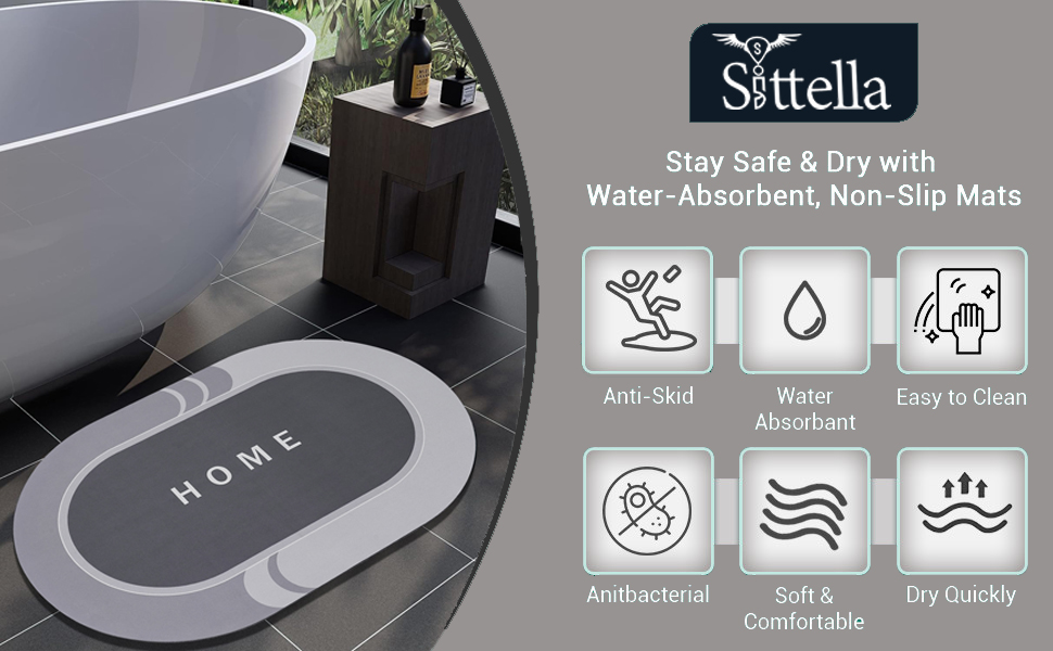 SITTELLA® Soft Silicone 3 mm Home Print Bathroom Mat Water Soaking
