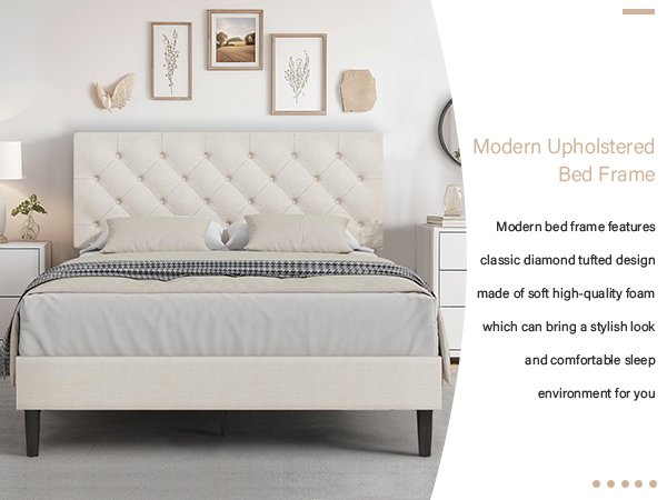 Amazon.com: HOMBCK Full Bed Frame with Headboard, Linen