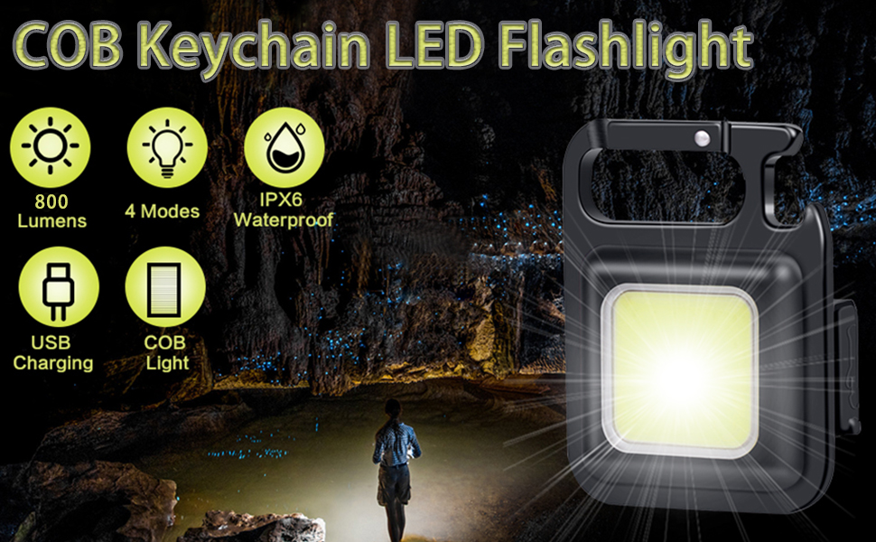 COB Keychain Work Light, 2 Pack Small Flashlights 4 Light Modes