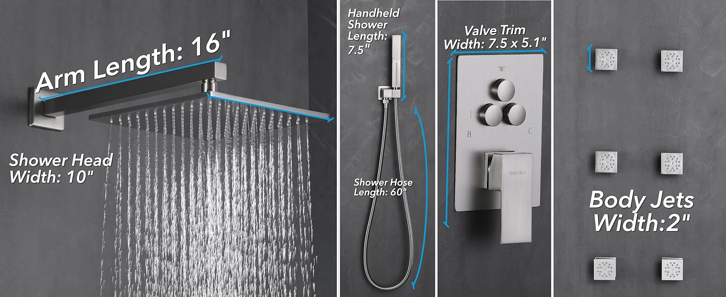 VANFOXLE Shower Faucet Set Brushed Nickel Shower System,Push Button
