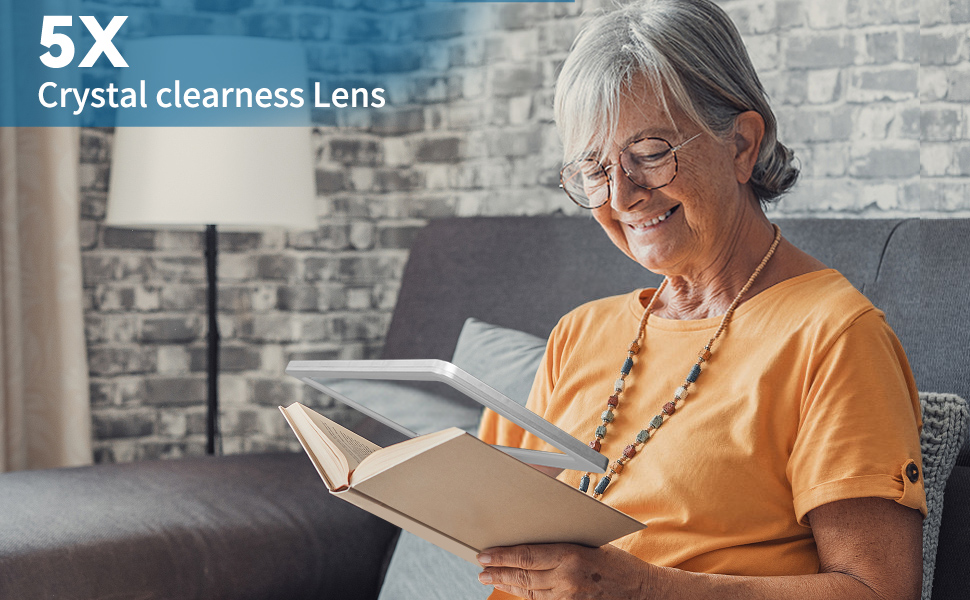 5X Magnifying Glass for Reading, Lightweight Handheld