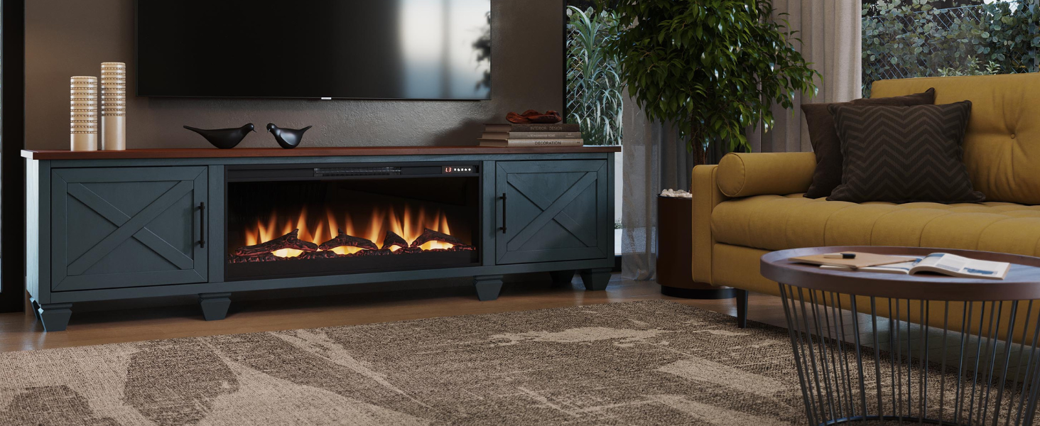 Realcozy Liberty Farmhouse 79 inch Electric Fireplace TV