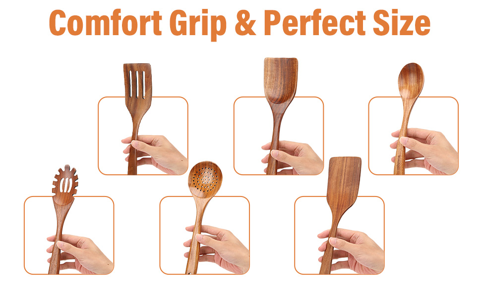 9 piece wooden kitchen cooking utensil set serving stirring