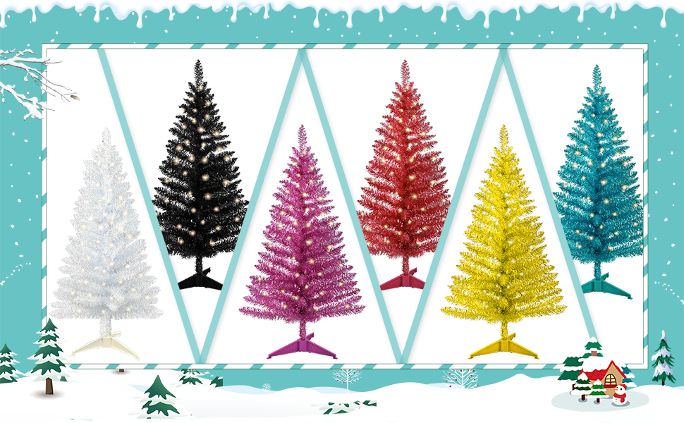 4ft Lighted Artificial White Christmas Tree, Not Prelit White Tinsel Pine Trees