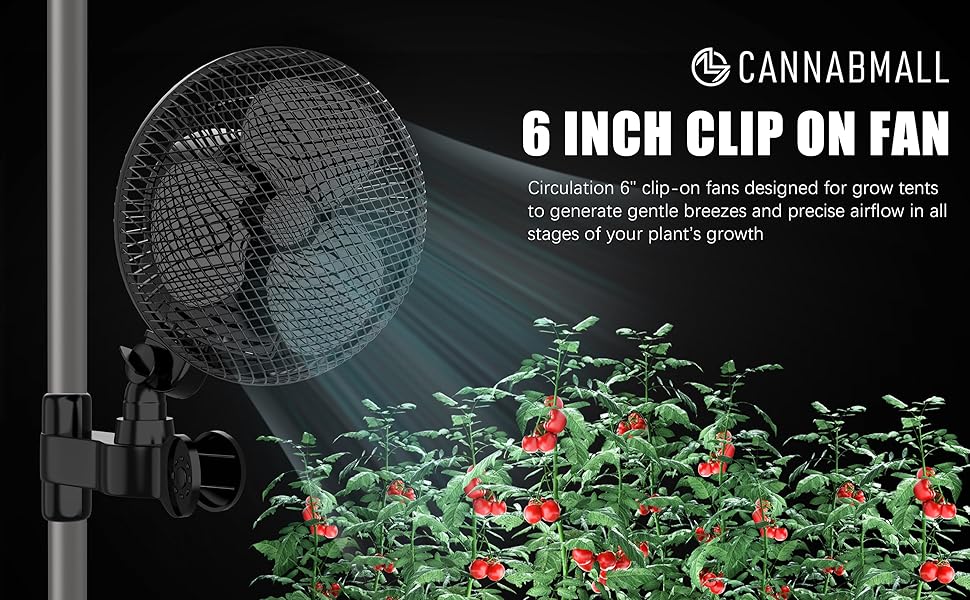 CANNABMALL Clip On Fan for Grow Tents 6 Inch Oscillating