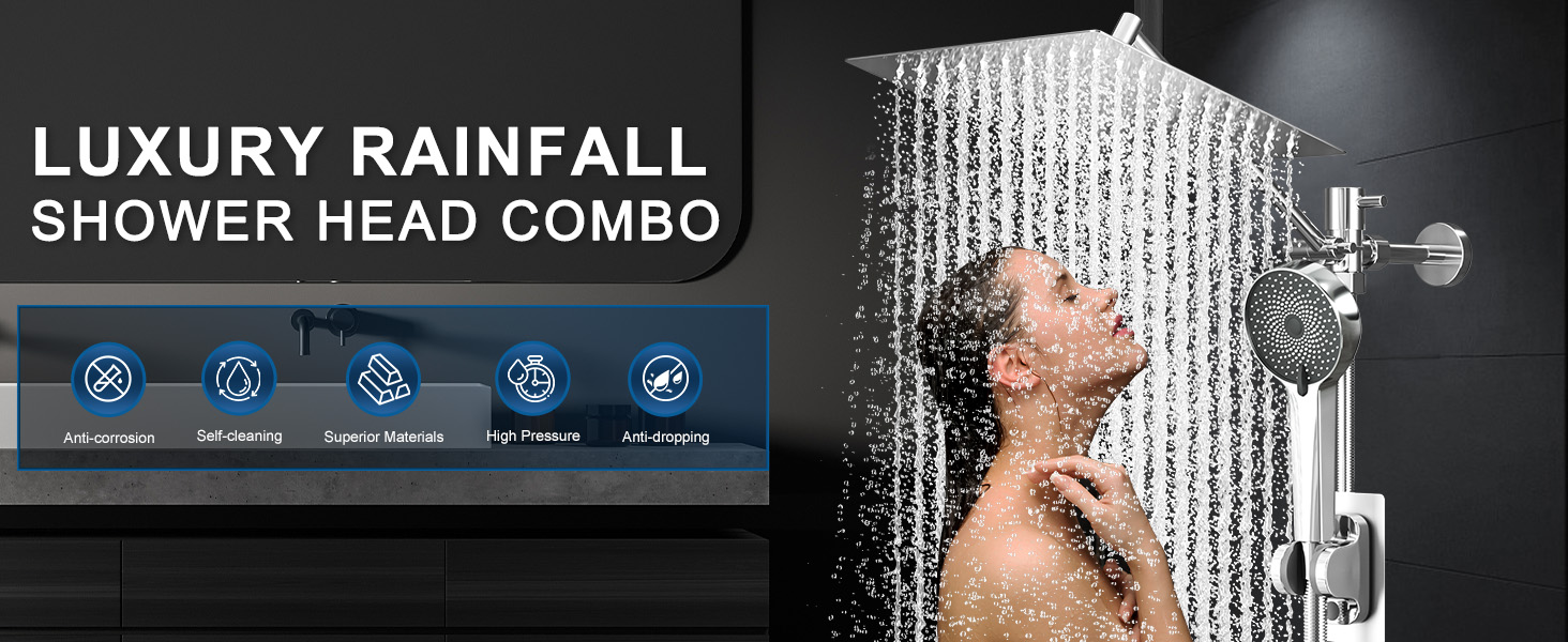 Luxury rainfall shower head combo