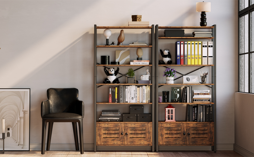 IRONCK Bookshelf and Bookcase with Adjustable 5 Shelves, 70" H x 31.5" W Wide