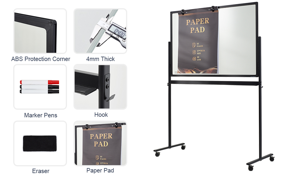 Tankee Mobile Clear Glass Whiteboard on Wheels 48" x 32
