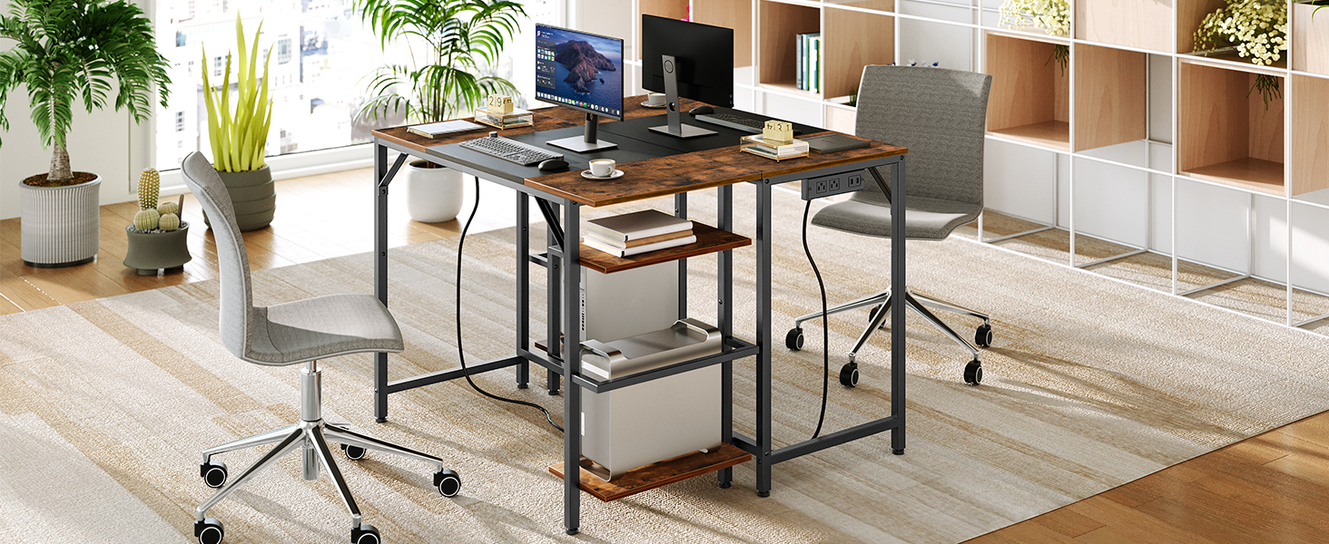 Computer Desk, Home Office Desk with Power Outlet