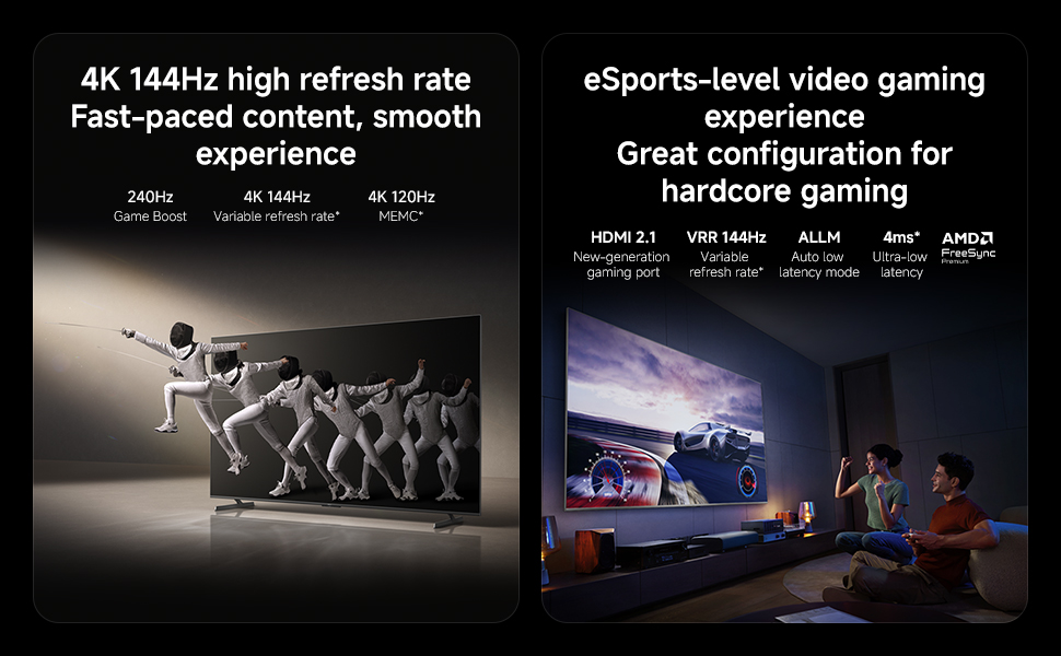 xiaomi TV max 100 4K 144Hz high refresh rate+eSports-level video gaming experience