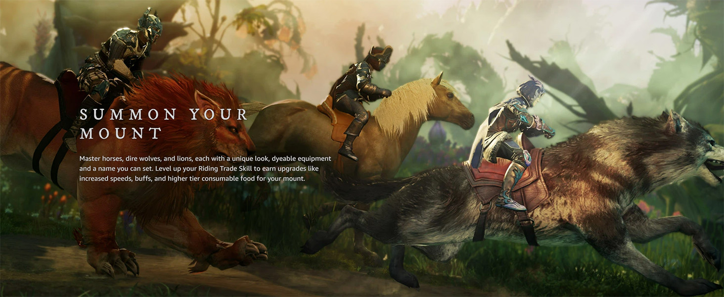 aster horses, dire wolves, and lions, each with a unique look