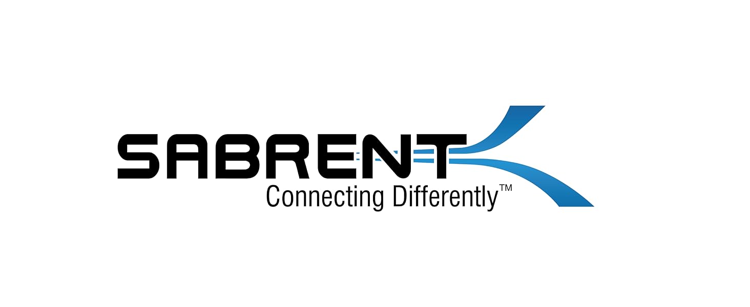 Sabrent en texte noir avec un accent bleu semblable à une flèche, accompagné du slogan « Connecting Differently