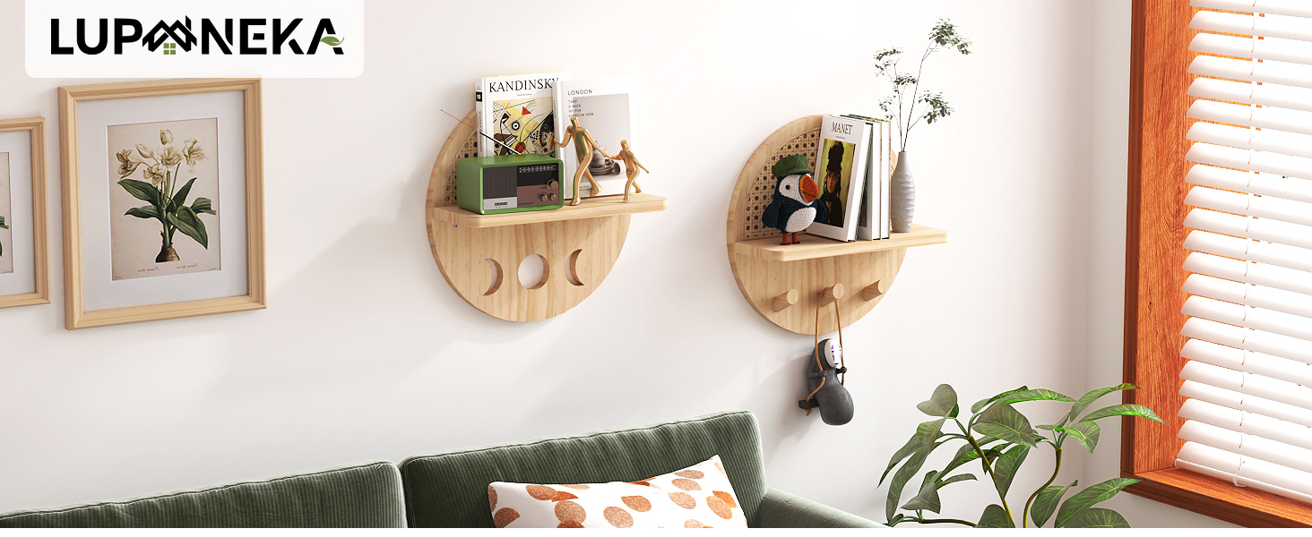 LUPWNEKA Rattan Circle Shelf Set of 2